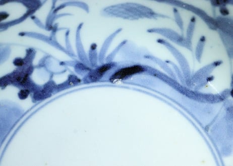 江戸中期染付雪輪に芦図なます皿　ノミホツ