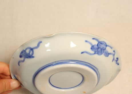 明治前期色絵桐に扇図5寸皿①濃いめ