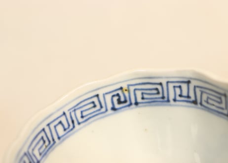 江戸幕末線描き三方に花図向付