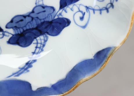 江戸幕末染付蔦花図なます皿 少甘手,窯傷
