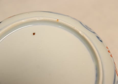 明治前期色絵牡丹と幾何学文小皿①　5客組