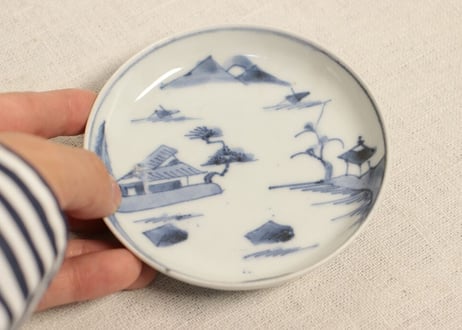 江戸中期染付山水図小皿①　フリモノ