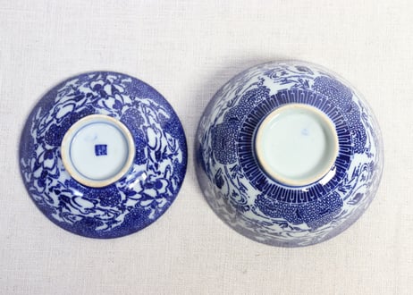 明治前期紙刷印判水鳥図飯茶碗