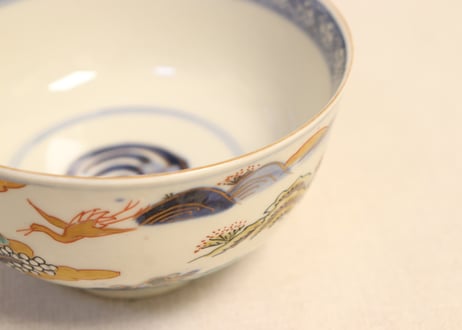 明治前期色絵山水図通り物飯茶碗② 少甘手