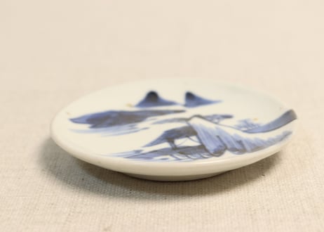 江戸後期染付山水と蝙蝠図豆皿②浅め