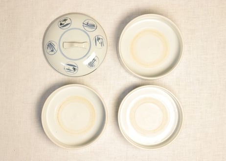 江戸幕末染付六方に窓絵図丸三段重