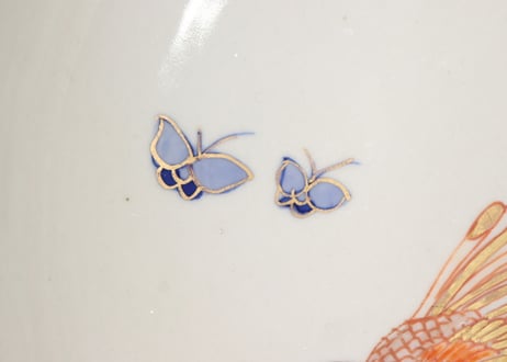明治前期色絵牡丹と孔雀図8寸鉢