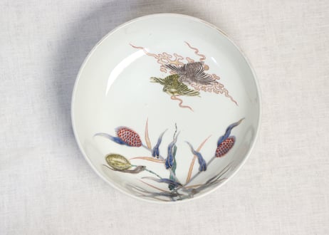明治前期色絵芦と水鳥図三つ組鉢