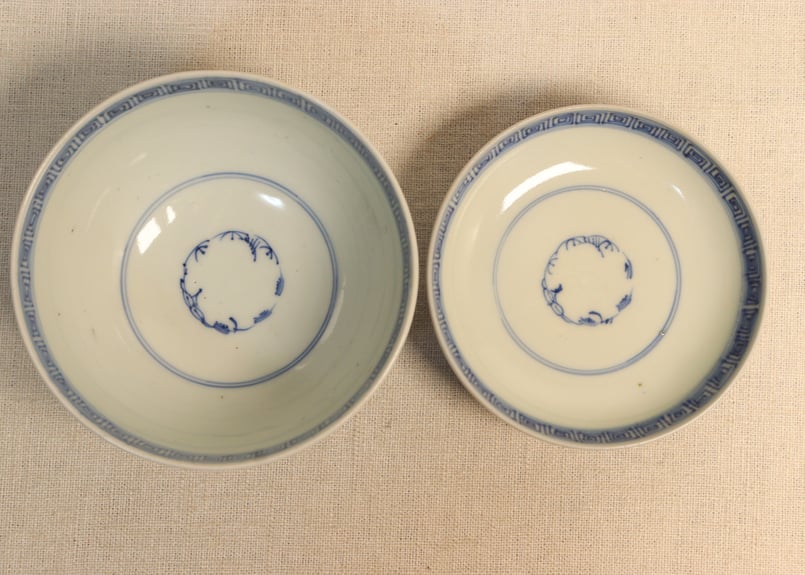 江戸幕末染付線描き三方に花図蓋茶碗 5客組 | 吉祥寺PukuPuku