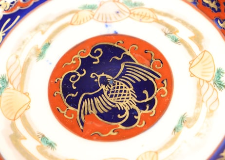 明治前期色絵龍と貝尽くし図小皿①少擦れ