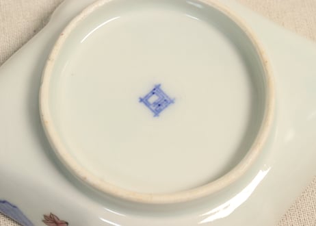 明治後期～大正色絵紅葉と鳥図縁立菱形皿②釉剥げ