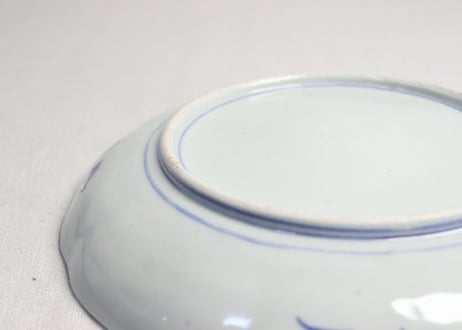明治後期～大正染付松に牡丹図7寸皿