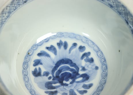 明治前期色絵獅子牡丹と人物図通り物飯茶碗②少甘手