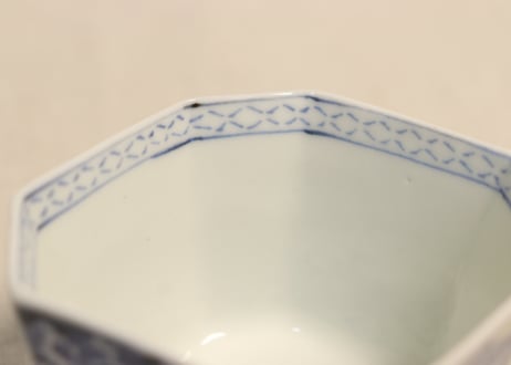 明治後期～大正染付山水と牡丹図菱形小鉢②　薄め