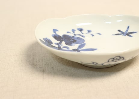 明治後期～大正染付柿と蜻蛉図木瓜型皿