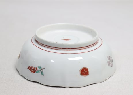 明治前期色絵網手に鶴と梅に鶯図通り物なます皿
