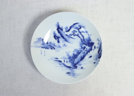 明治後期～大正染付山水図通り物４寸皿
