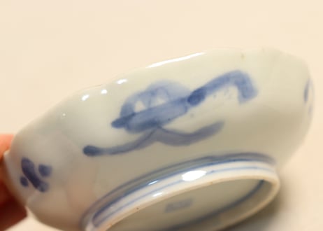 明治前期色絵桃と鶴図通り物小皿②　少甘手