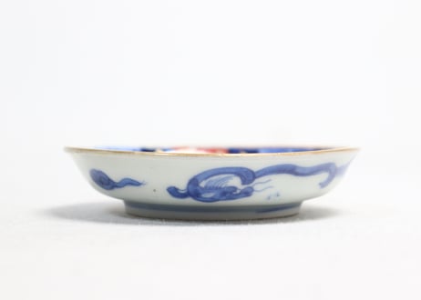 江戸幕末色絵龍と幾何学図捻子文小皿①