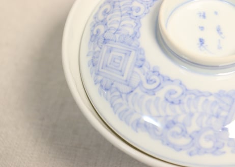 明治後期~大正染付角と唐草図飯茶碗 少フリモノ