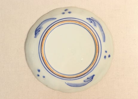 明治前期金彩染付山水図7寸皿