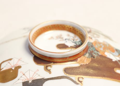 明治前期九谷焼色絵高砂図蒸茶碗