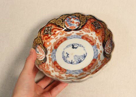 明治前期色絵四方に龍と鳳凰図通り物なます皿②フリモノ