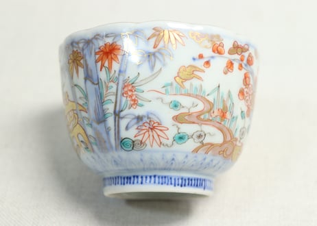 明治前期色絵三方松竹梅と花鳥図通り物向付