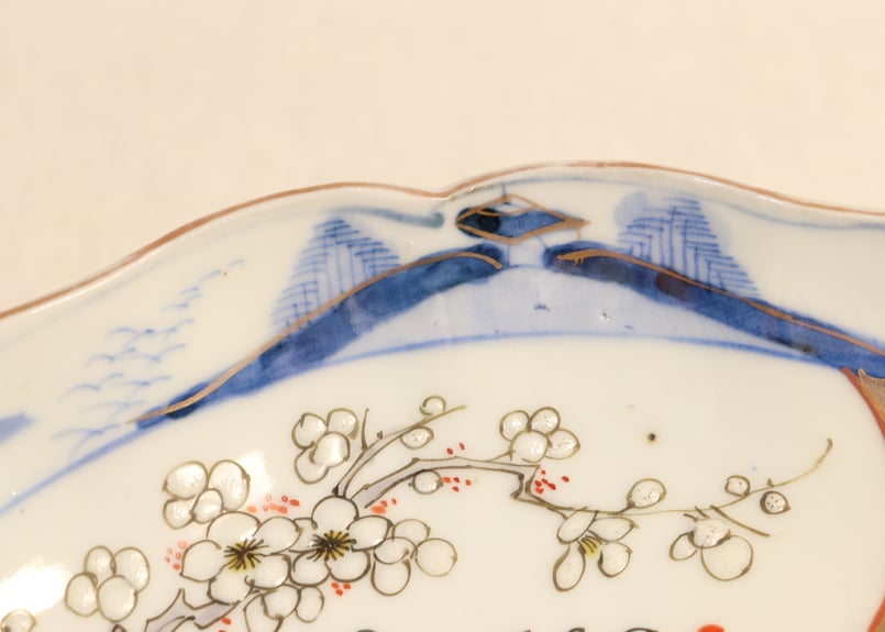 柿右衛門　色絵　梅に柴垣文角皿　五客組　江戸時代後期〜明治時代頃　名品 柿右衛門の取扱商品 | 東洋古陶磁の前坂晴天堂