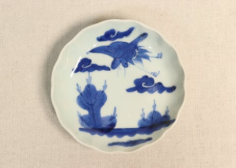 なます皿 5客 松竹梅 色絵付 見込印判 唐草 花文様 明治 木箱 Antique Sam's Collection 染付印判波千鳥見込松竹梅紋様大皿