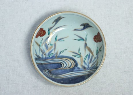 江戸後期色絵アシに水鳥図なます皿①