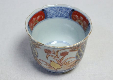 明治前期色絵鶉図向付①　5客組