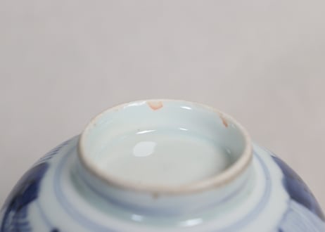 江戸幕末染付丸文散らし図蓋茶碗②縁少甘手