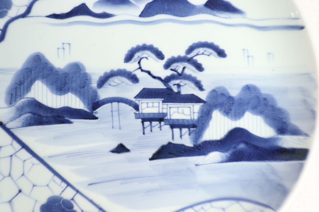 江戸幕末染付氷裂文に山水図大皿 | 吉祥寺PukuPuku