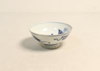 明治前期九谷焼金彩染付山水図碗