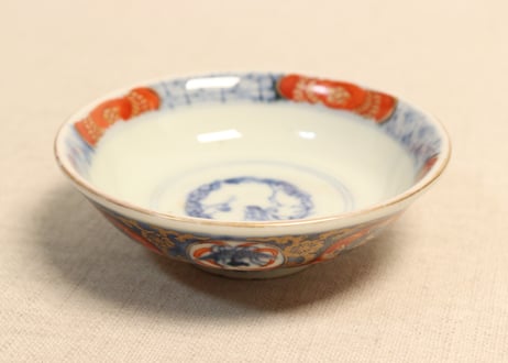 明治前期色絵四方に龍と鳳凰図通り物飯茶碗