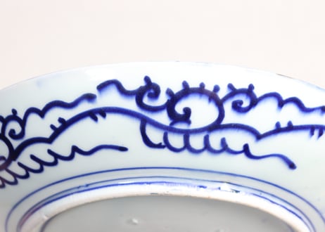 明治前期紙刷牡丹と唐子図尺皿 かたつき