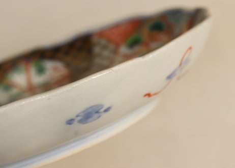 明治前期色絵桃に竹と玉手箱図7寸皿