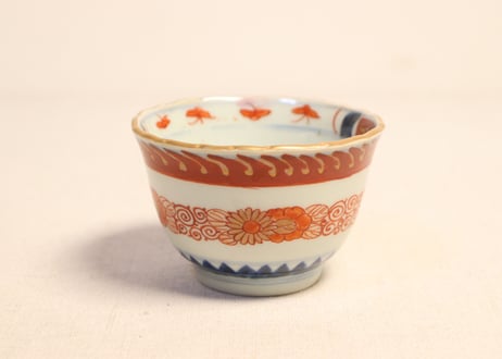 江戸幕末色絵四方に菊と唐草図向付 5客組
