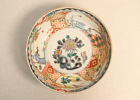 明治前期色絵牡丹と桜に鶴図7寸鉢