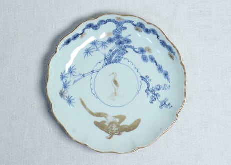 95ub65時代 色絵 金彩 花鳥紋 六寸皿 5客