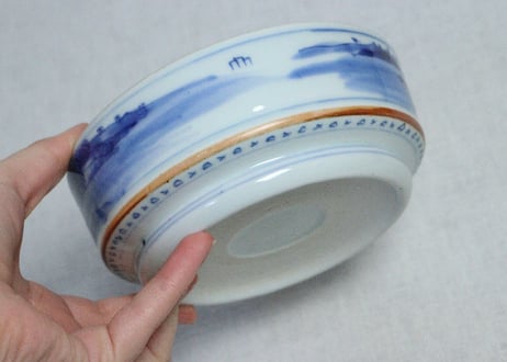 江戸幕末染付竹林雀図４寸鉢①　ノミホツ