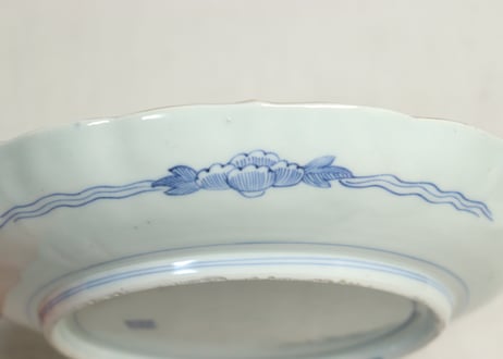 江戸幕末色絵牡丹と青玉図通り物7寸皿①