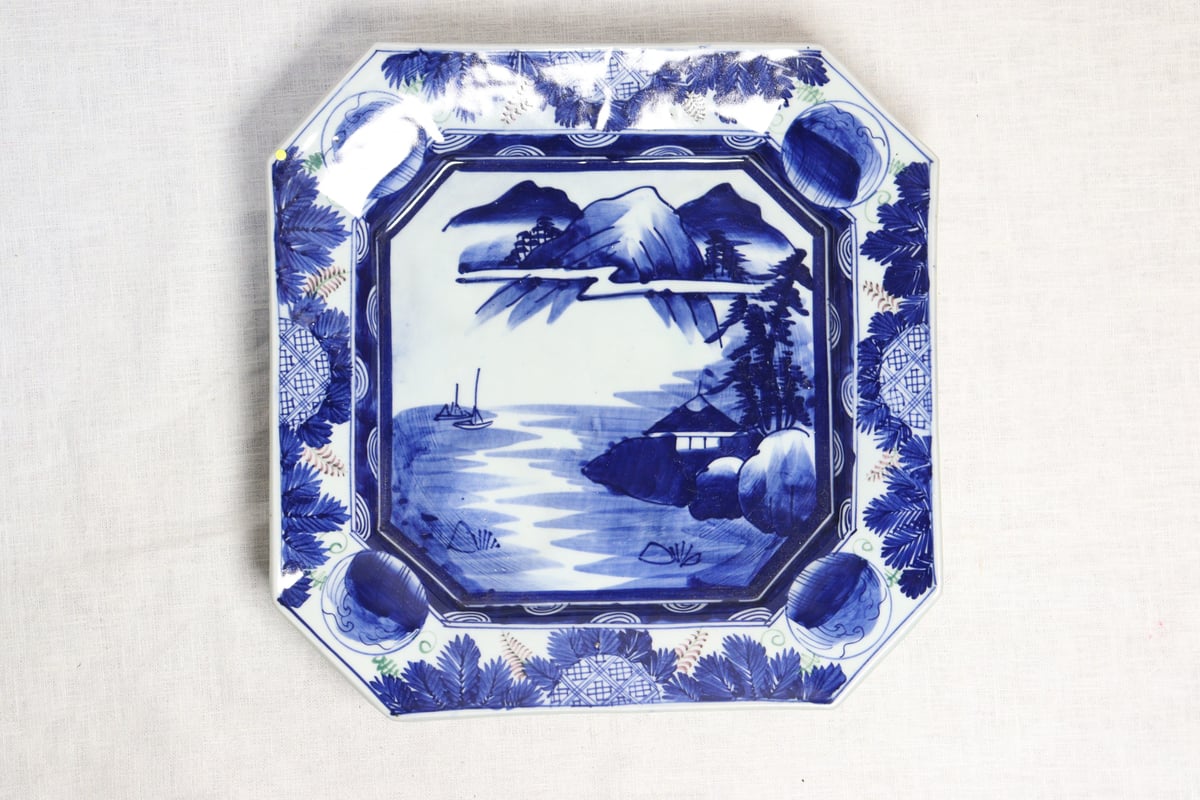 明治前期ベロ藍山水図角皿 ノミホツ | 吉祥寺PukuPuku