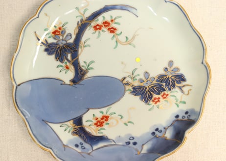 江戸中期色絵桐に蔦花図7寸皿③黒点