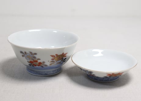 明治前期色絵三方桜図蓋茶碗