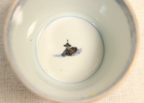 江戸後期色絵山水図猪口③　窯傷,高台ホツ