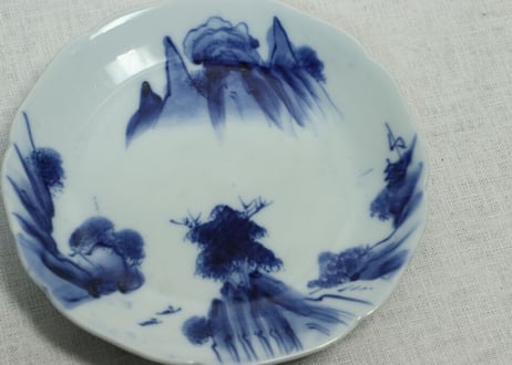 明治前期染付山水図6寸皿