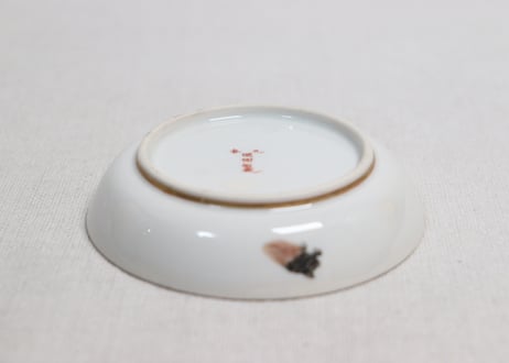 明治前期九谷焼色絵松鶴図通り物豆皿　甘手