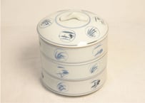 江戸幕末染付六方に窓絵図丸三段重